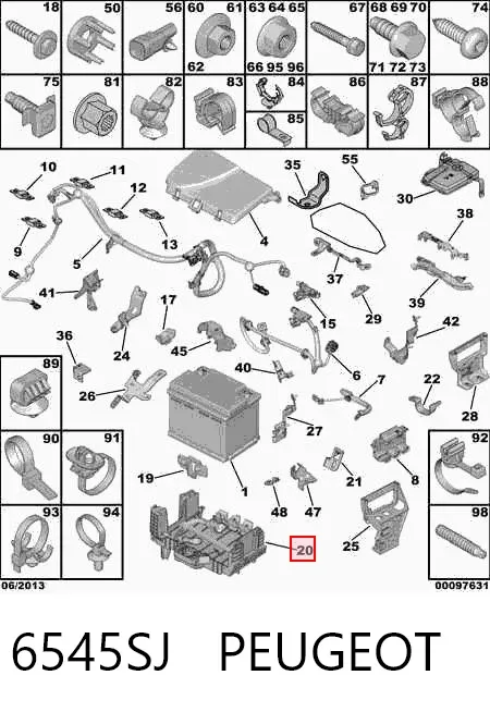 Fixação (suporte) de bateria recarregável 6545SJ Peugeot/Citroen