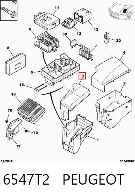 Tampa de unidade de dispositivos de segurança 6547T2 Peugeot/Citroen