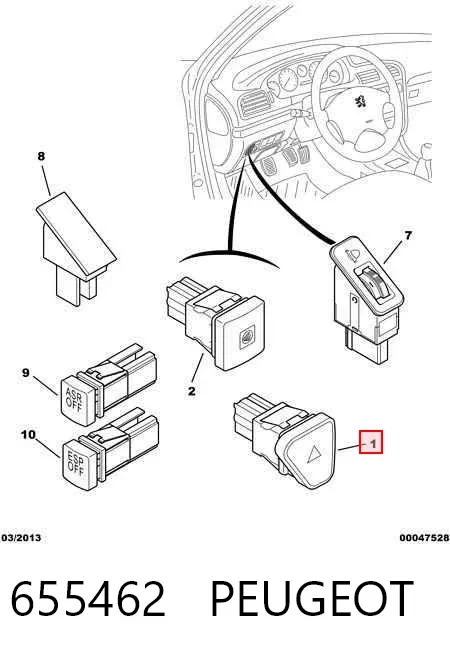 Botão de ativação do sinal de emergência 655462 Peugeot/Citroen