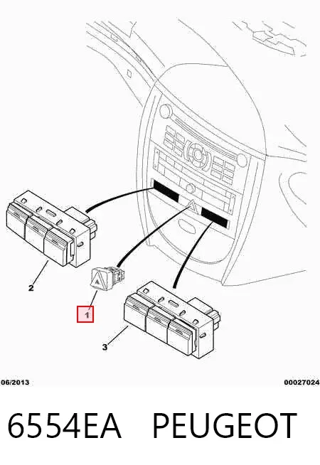 Botão de ativação do sinal de emergência 6554EA Peugeot/Citroen