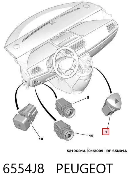 Botão de ativação do sinal de emergência 6554J8 Peugeot/Citroen