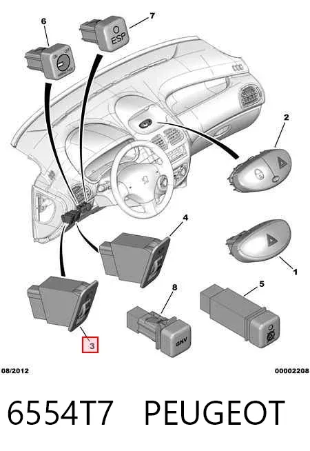 Botão (regulador) de corretor das luzes 6554T7 Peugeot/Citroen