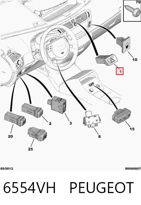 Botão de ativação do sinal de emergência 6554VH Peugeot/Citroen