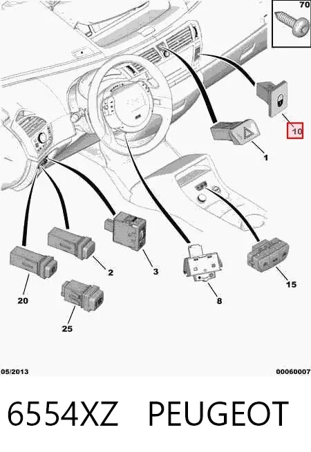 Interruptor do fecho central 6554XZ Peugeot/Citroen