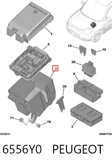 Caixa de unidade de dispositivos de segurança 6556Y0 Peugeot/Citroen