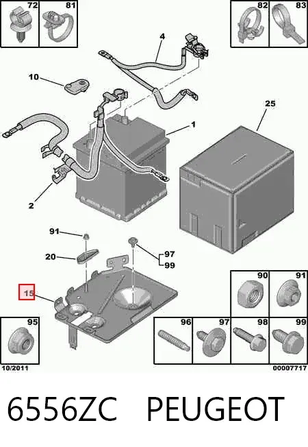 Fixação (suporte) de bateria recarregável 6556ZC Peugeot/Citroen