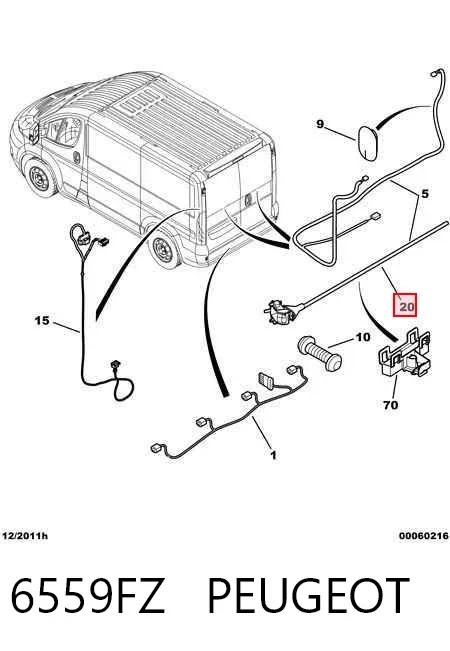 Guia da porta traseira batente 6559FZ Peugeot/Citroen