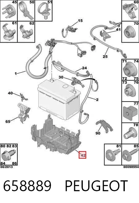 Fixação (suporte) de bateria recarregável 658889 Peugeot/Citroen