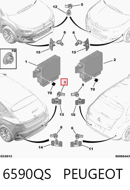 Sensor traseiro de sinalização de estacionamento (sensor de estacionamento) 6590QS Peugeot/Citroen
