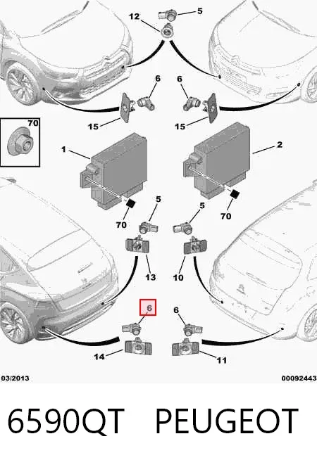 Sensor de sinalização de estacionamento (sensor de estacionamento) dianteiro/traseiro lateral 6590QT Peugeot/Citroen