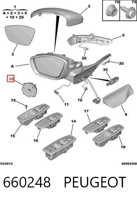 Motor de acionamento do lente do espelho de retrovisão 660248 Peugeot/Citroen