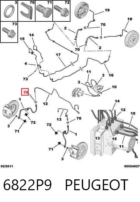 Braçadeira de fixação do freio de mangueira 6822P9 Peugeot/Citroen