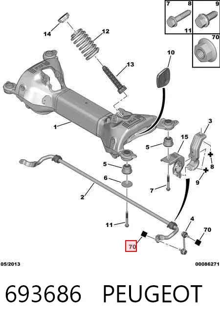 Porca de apoio esférico de suspensão dianteira 693686 Peugeot/Citroen