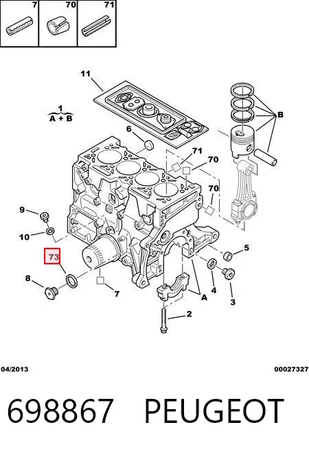 Vedante de rolha de panela de motor 698867 Peugeot/Citroen