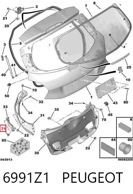 Cápsula (prendedor) de fixação de revestimento de tampa de porta-malas 6991Z1 Peugeot/Citroen