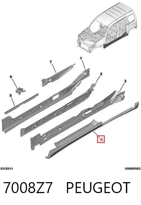 Acesso externo direito 7008Z7 Peugeot/Citroen