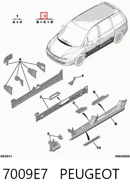 Acesso externo esquerdo 7009E7 Peugeot/Citroen