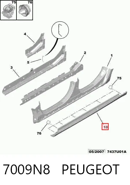Placa sobreposta (moldura) externa esquerda de acesso 7009N8 Peugeot/Citroen