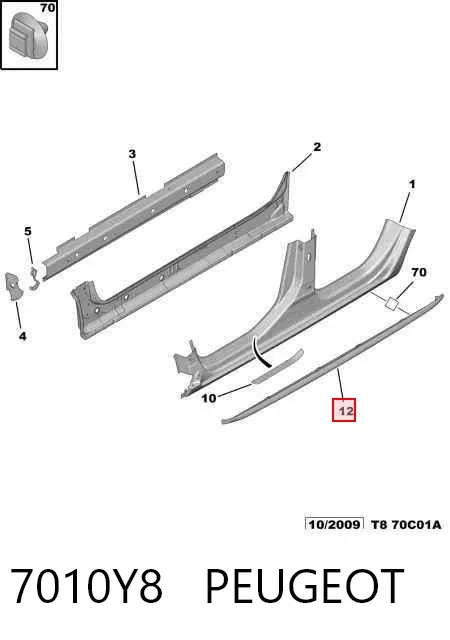 Placa sobreposta (moldura) externa direita de acesso 7010Y8 Peugeot/Citroen