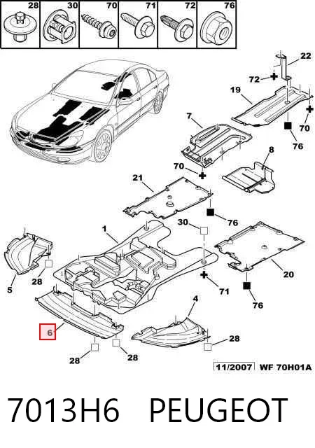Proteção do pára-choque dianteiro 7013H6 Peugeot/Citroen