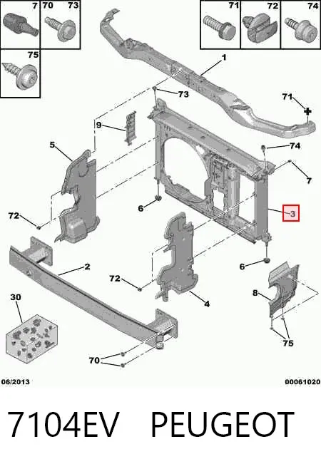 Suporte do radiador montado (painel de montagem de fixação das luzes) 7104EV Peugeot/Citroen