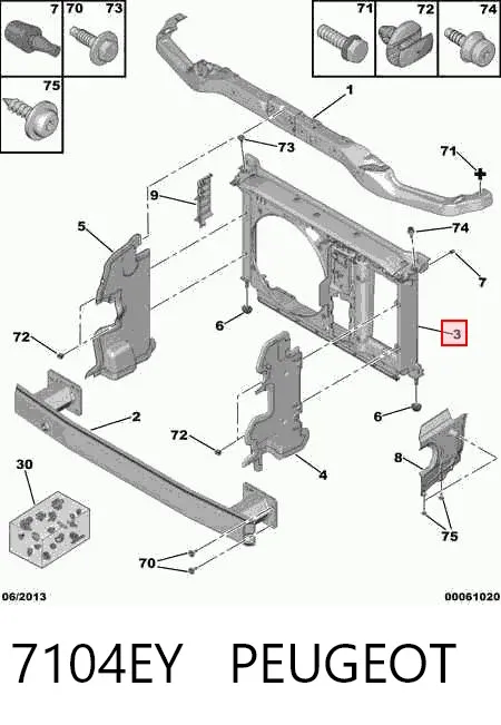 Suporte do radiador montado (painel de montagem de fixação das luzes) 7104EY Peugeot/Citroen