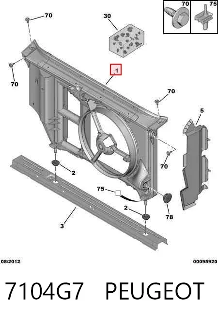 Suporte do radiador montado (painel de montagem de fixação das luzes) 7104G7 Peugeot/Citroen