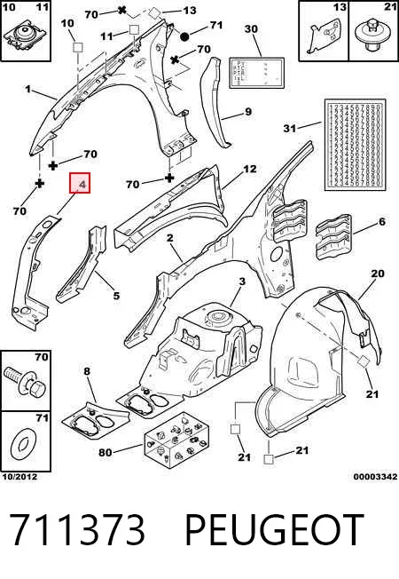 Consola superior de fixação do pára-lama dianteiro esquerdo 711373 Peugeot/Citroen