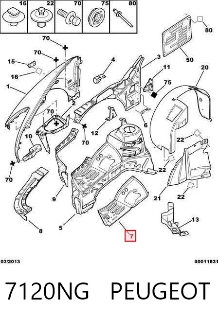 Arco do pára-lama dianteiro direito 7120NG Peugeot/Citroen