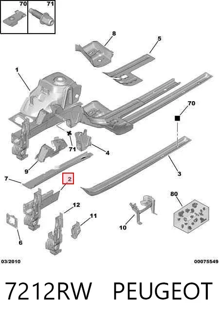 Longarina de chassi dianteira esquerda 7212RW Peugeot/Citroen