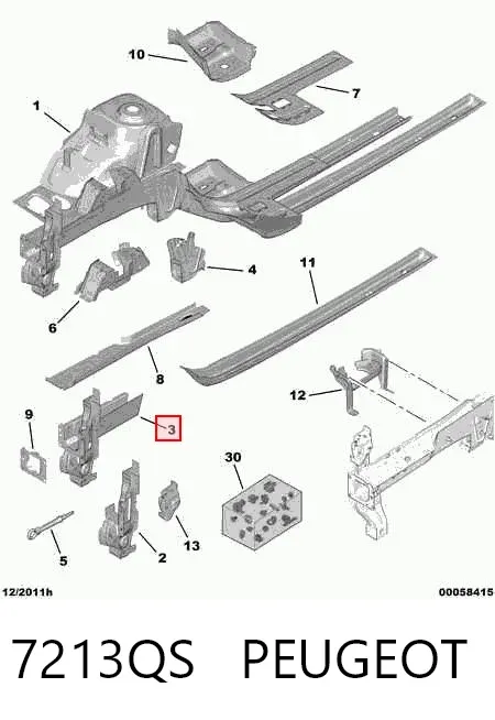 Longarina de chassi dianteira direita 7213QS Peugeot/Citroen