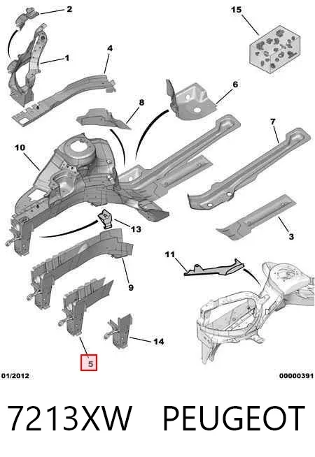 Longarina de chassi dianteira direita 7213XW Peugeot/Citroen