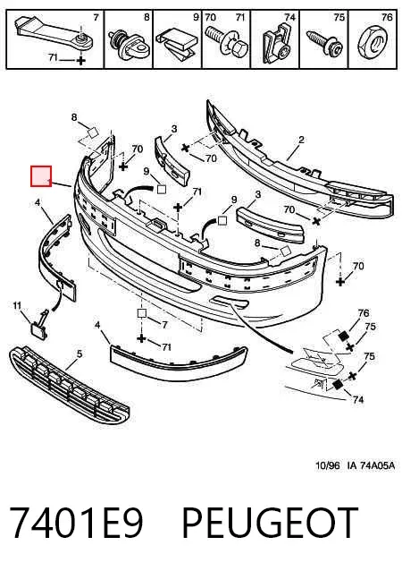 Pára-choque dianteiro 7401E9 Peugeot/Citroen