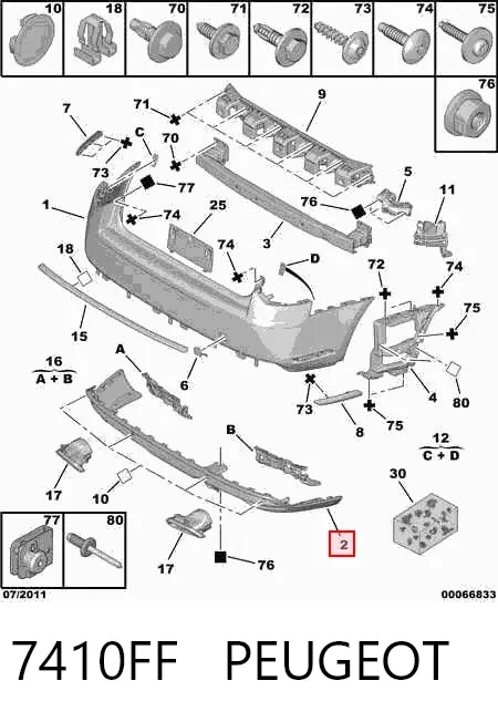 Spoiler do pára-choque traseiro 7410FF Peugeot/Citroen