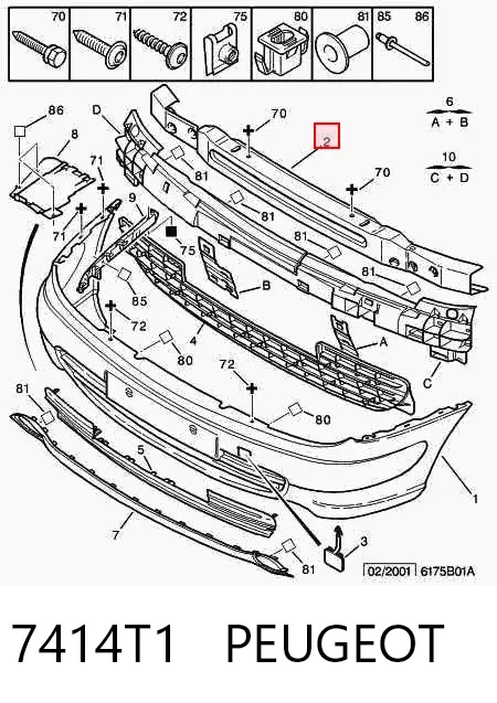 Reforçador do pára-choque dianteiro 7414T1 Peugeot/Citroen