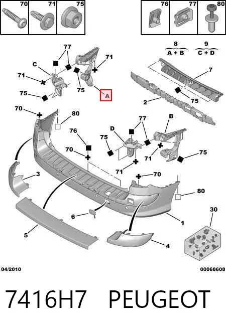 Kit de suportes/ fixações do para-choque traseiro 7416H7 Peugeot/Citroen