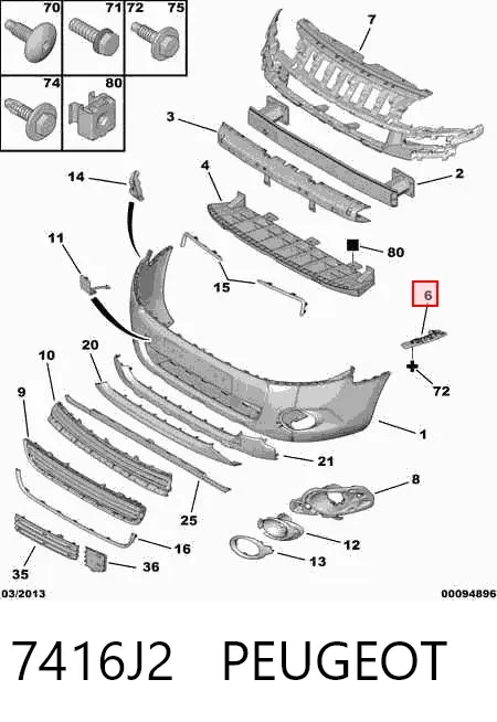 Kit de suportes/ fixações do para-choque dianteiro 7416J2 Peugeot/Citroen
