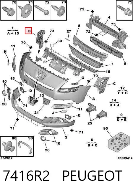 Kit de suportes/ fixações do para-choque dianteiro 7416R2 Peugeot/Citroen