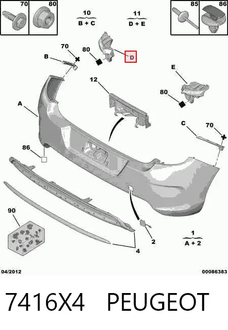 Kit de suportes/ fixações do para-choque traseiro 7416X4 Peugeot/Citroen