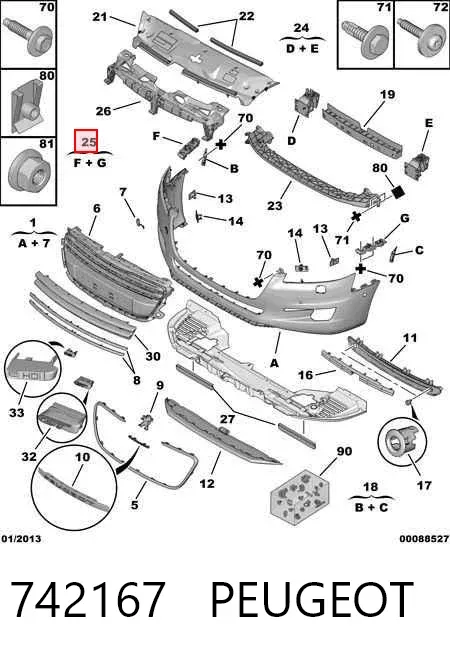 Kit de suportes/ fixações do para-choque dianteiro 742167 Peugeot/Citroen