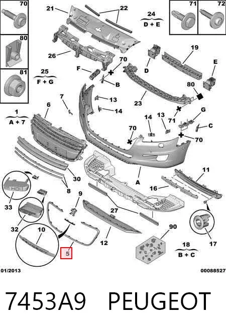 Moldura de grelha do radiador 7453A9 Peugeot/Citroen