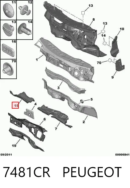 Isolamento contra o ruído do painel de motores 7481CR Peugeot/Citroen