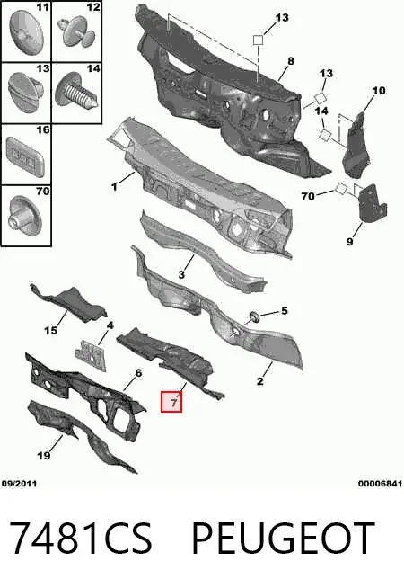 Isolamento contra o ruído do painel de motores 7481CS Peugeot/Citroen