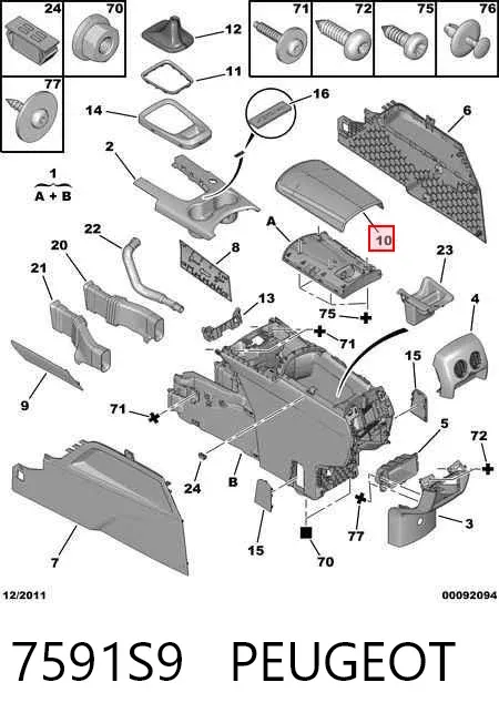 Braço de consola central 7591S9 Peugeot/Citroen