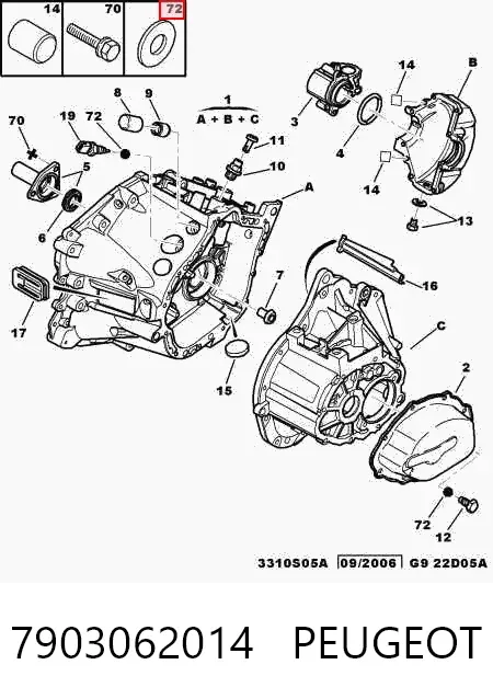 Vedante anular de sensor de marcha à ré 7903062014 Peugeot/Citroen
