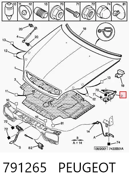 Gozno da capota direito 791265 Peugeot/Citroen