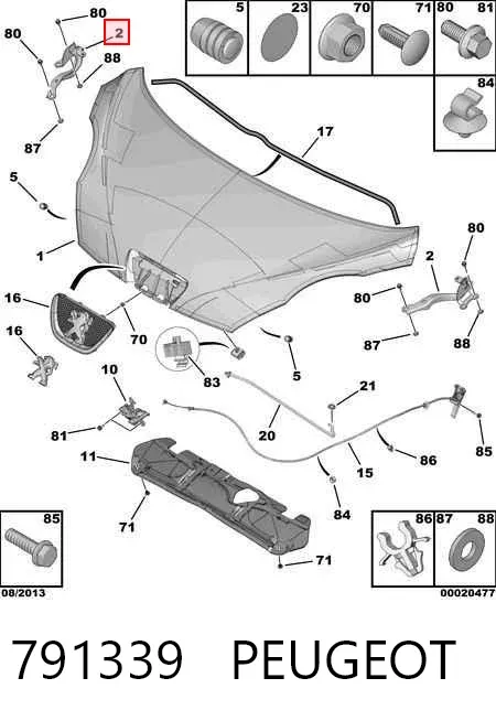 Gozno da capota direito 791339 Peugeot/Citroen