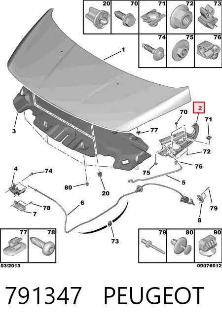 Gozno da capota direito 791347 Peugeot/Citroen