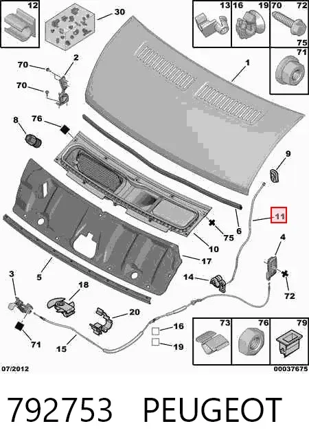 Apoio da capota 792753 Peugeot/Citroen