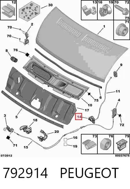 Fixador de suporte da capota 792914 Peugeot/Citroen